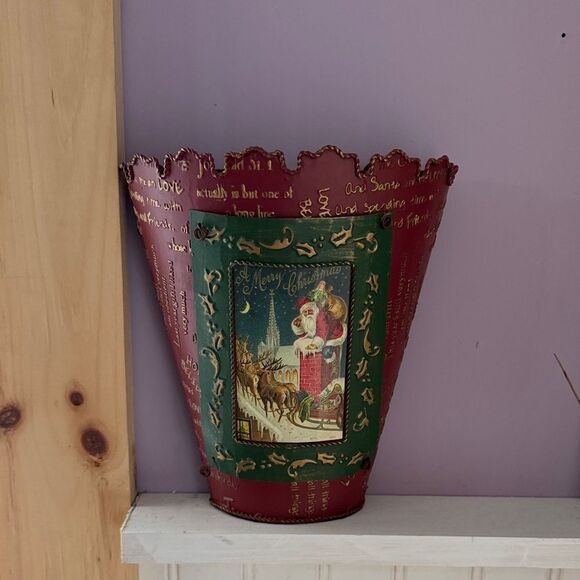 Source Unknown Other - Festive Christmas Vintage Christmas Metal Wall Pocket — Santa Holiday Decor